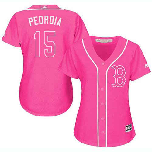Red Sox #15 Dustin Pedroia Pink Fashion Women's Stitched MLB Jersey
